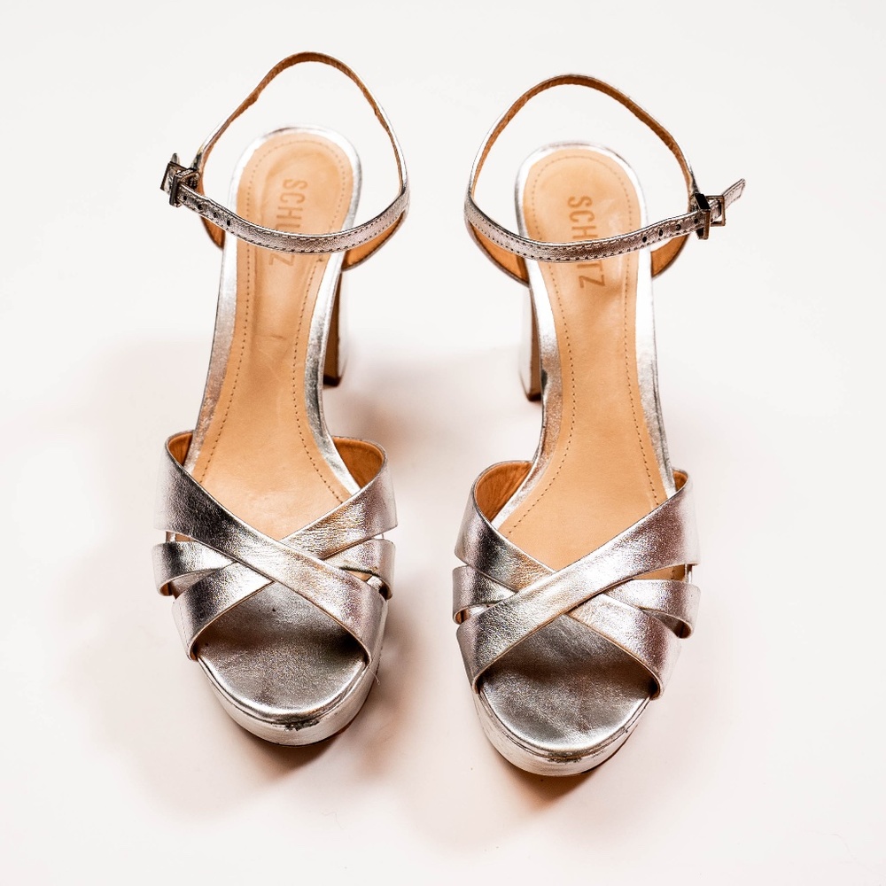 Schutz Keefa Silver Prata Metallic Napa Sandal Womens 9